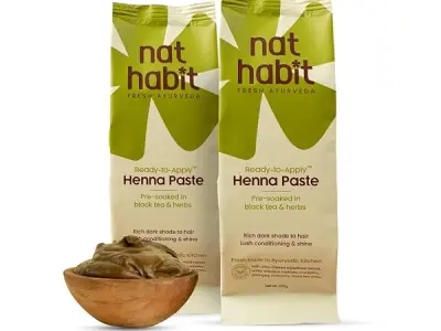 Nat Habit - Fresh Ready To Apply Henna Paste, Pre-Soaked in Black Tea and Herbs,100% Natural Rajasthani Henna, Imparts Rich Brown Shade (Pack of 2 x 220g)