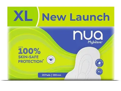 Nua MyWave XL Sanitary Pads for Women | Heavy Flow Period Pads | Super Soft, Rash-Free, Leak-Proof | Super Absorbent | Pack of 28 | Individually Wrapped | 280 mm