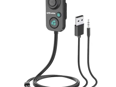 Portronics AUTO 12 in-Car Bluetooth Receiver for Handsfree Calling, Music System, Supports All Smartphones (Black)