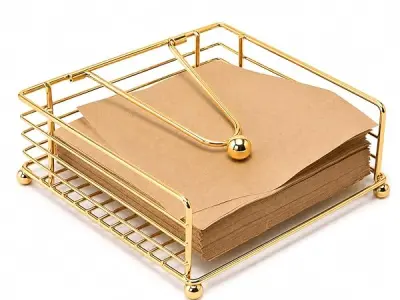 CentraLit Napkin Holder for Dining Table - Square Shaped with Weighted Arm - Modern Tissue Paper Holder for Kitchen, Restaurant, Farmhouse, Gold - Diwali Decoration - Hotel Tablewa