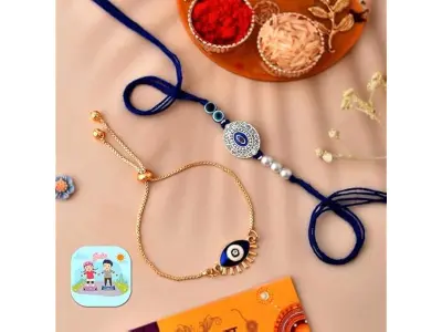 CraftVatika Bhaiya Bhabhi Evil Eye Rakhi Magnet Combo Set for Brother Designer Rakhi for Unisex
