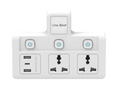 One Beat Cordless Extension Board with Individual Switch-Multi Plug Socket with 2 USB A & 1 USB C Slot - Flex Board with Safety Shutter Protection