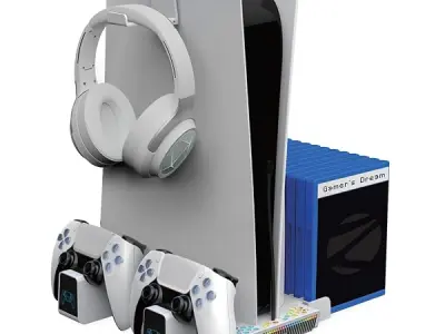 ZEBRONICS PS5SC,Vertical PS5 Docking Station, 5000RPM 3 Level Fan, 2X Dual Sense 3H Rapid Charging Dock, Headset Hanger, 14x Disk Holder, RGB, Supports PS5 Standard | Slim | Pro (D