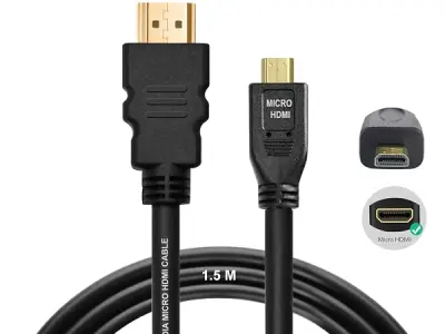 PiBOX India,Micro HDMI to HDMI Cable,4K 60Hz,1.5Mtr 5ft,Adapter Ethernet Audio Return Compatible for Raspberry Pi 4 RPI,Pi 400,GoPro Hero 7,Sony A6000 A6300 Camera,Nikon B500-NOT M