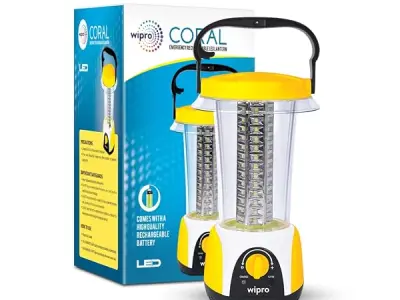 Wipro Coral Multi-Functional Rechargeable LED Emergency Lights, with 84 Individual LED Lights, 360 Degree Lighting and 3000mAH Lithium Battery, Yellow, Pack of 1
