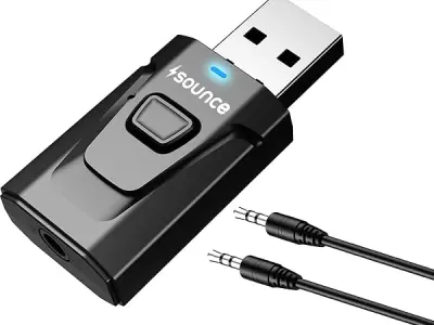 Sounce 2 in 1 Bluetooth 5.0 Transmitter Receiver | 3.5mm Stereo Audio Adapter with Mic | Portable Design | Driverless Plug and Play | Easy Slide Switch Mode | 50m Range | Compatibl