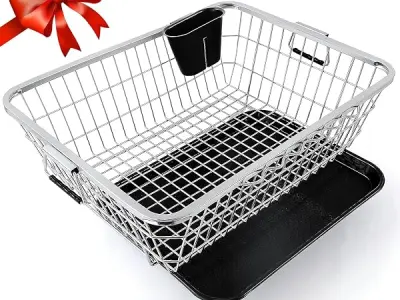 TEX-RO Stainless Steel Dish Drying Rack for Kitchen with Drainer Tray & Cutlery Holder | Utensils Drying Rack & Dish Drainer Basket | Bartan Stand Steel | Large 56x43x23 cm, Chrome