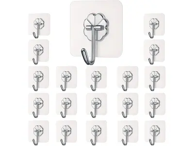 DALUCI Self Adhesive Wall Hooks - 20 Pcs Heavy Duty Wall Hooks for Hanging | Nail Free Sticky H