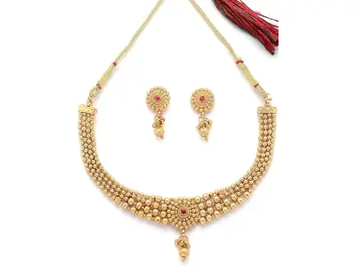 Sukkhi Classic Gold Plated Choker Necklace with Drop Earring Jewellery Set For Women & Girls|Su