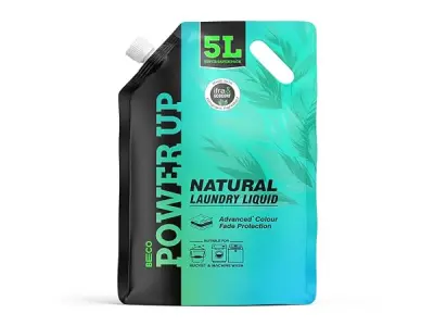 Beco Power Up Laundry Detergent Liquid - 5 Ltr Refill Pack | Tough Stain Removal | Retains Brightness and Shine | Natural | Suitable for both Machine and Bucket Wash