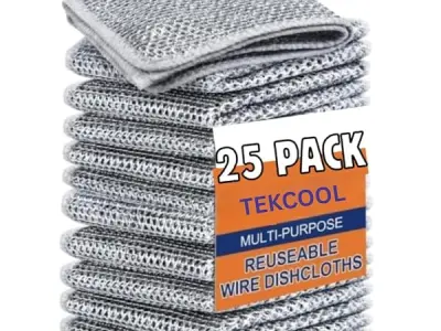 TEKCOOL (25 Pack) Non-Scratch Dish Wash Cloth, Steel Wire Dish Cloth, Wire Dishwashing Rags Stainless Steel Scrubber Non-Scratch Wire Dishcloth for Washing Dishes Sinks Counters