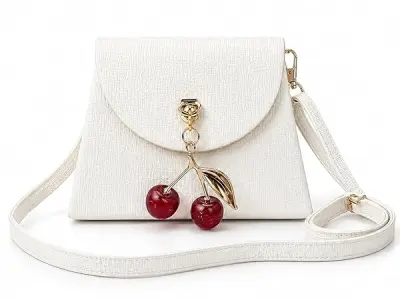 KBR® Mini Sling Bag for Girls, Cute Small PU Leather Crossbody Purse with Cherry Pendant Charm, Adjustable Strap, Magnetic Flap Closure, Kids Fashion Bag (Cream White)