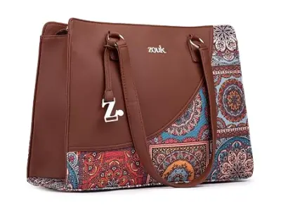 ZOUK Women's Office Essential Bag | Jute | Vegan Leather Handcrafted Tote Bag With Double Handle Shoulder Strap