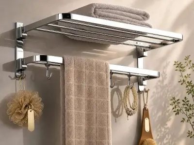 Plantex 304 Grade Stainless Steel Towel Hanger for Bathroom/Dual Folding Towel Rack/Towel Holder/Bathroom Accessories (24-Inch) Chrome