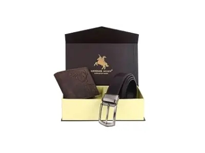 LONDON ALLEY ELK Vintage Brown Leather Wallet & Black/Brown Reversible Belt Combo Gift Box for Men
