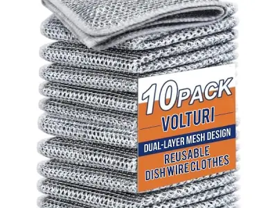 VOLTURI Non Scratch Wire Dish Cloth (Pack of 10), Steel Scrubber for Utensils Cleaning, Multipurpose Wet and Dry Cleaning, Stainless-Steel Dish Wash Scrubber for Washing Dishes, Si