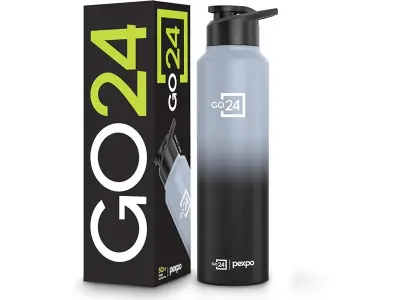 Go24 pexpo Stainless Steel Water Bottle Craft Grey-Knight Black Ombre 950ml | Sipper Cap Lightw