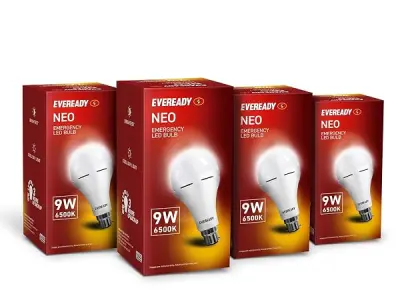 EVEREADY 9W Emergency Inverter LED Bulb, Rechargeable, B22, Pack of 4 | 3 Hours Battery Backup, Ideal for Powercuts, Cool Day Light (6500K)