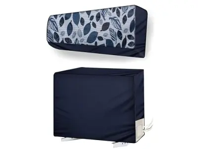 ANPRO Split Ac Cover With Indoor and Outdoor Unit for 1.5 Ton Capacity Water Resistance & DustProof (Blue Leaf)