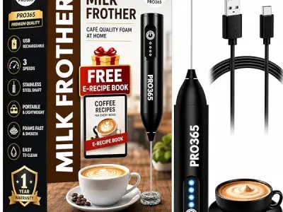 PRO365 Quick Charge Drinks, Coffee Frother | E-Recipe Available | 3-Speed | USB Rechargeable | Dual Spring Stirrer | Lattes & Milkshakes | 1 Year Warranty
