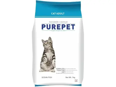 Purepet Adult Dry Cat Food 1kg | Ocean Fish Flavour | Hairball Protection | Heart Care with Tau