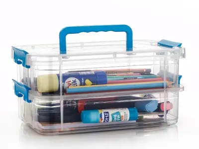 UCRAVO 2 Layer Plastic Storage Containers with Lids, Multipurpose Clear Stack & Carry Box, Portable Craft Organizers, and Storage Bin for Organizing Arts & Crafts, Sewing, statione