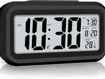 AERYS Digital Alarm Clock with 1 Year Warranty, Night Sensor, Date and Temperature Display, Des