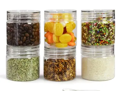PEARLPET Plastic Containers for Kitchen Storage | Plastic Container Set with Spoon | BPA-Free, Stackable Jars | Transparent, 200 ML (Set of 6)