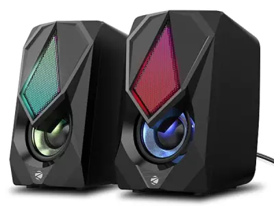 ZEBRONICS Zeb-Warrior II 10 watts 2.0 Multimedia Speaker with RGB Lights, USB Powered, AUX Input, Volume Control Pod for PC, Laptops, Desktop