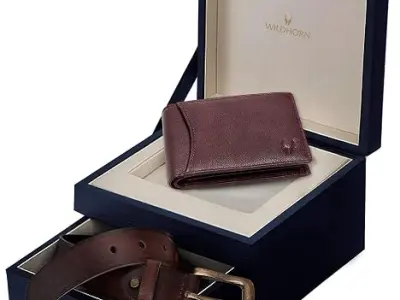 WildHorn Gift Hamper for Men I Leather Wallet & Belt Combo Gift Set I Gift for Friend, Boyfriend,Husband,Father, Son etc (NEW Bombay Brown)
