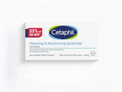 Cetaphil Cleansing Moisturizing Syndet Bar 4x100 gm – Gentle Soap-Free Syndet Cleansing Bar Pack with Shea Butter Blend, pH Balanced Moisturizing & Hydrating Formula for Sensitive