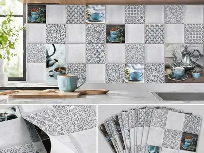 Kitchen Wallpaper Tiles Sticker 12x18 Inch (Pack of 12) Self Adhesive Waterproof Oil Proof Wall Stickers for Kitchen Backsplash Decoration Heat Resistant PVC Wall Paper Tiles Desig