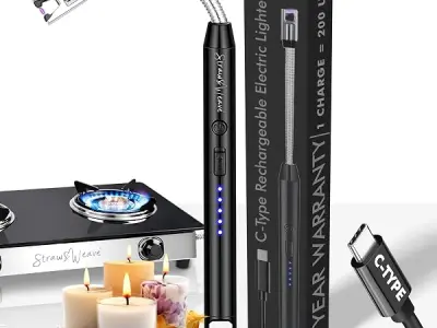 Rechargeable Electric Gas Lighter for Kitchen, Lighter for Gas Stove, Candles, Pooja, 1 Year Warranty, C-Type USB, Kitchen Tools, Multi Purpose - 360° Flexible & Windproof, Black
