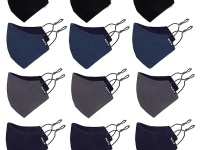 Bildos Unisex Dark Colored Cotton Mask With Adjustable Earloop - Pack of 12
