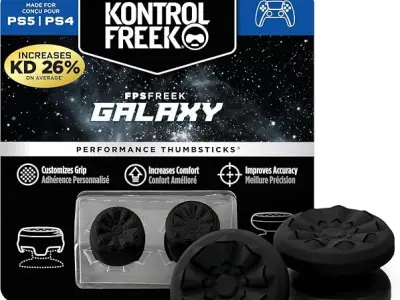 Meyaar FPS Freek Galaxy Joystick Cap Cover for PlayStation 4 (PS4) and PlayStation 5 (PS5) | Performance Thumbsticks for PS5 & PS4 Joystick Cover Cap | 1 High-Rise, 1 Mid-Rise (Bla