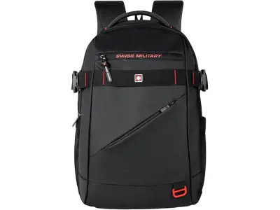 SWISS MILITARY Ghost-X Black 30L Laptop Backpack with Anti-Theft Pocket, USB Charging, Luggage