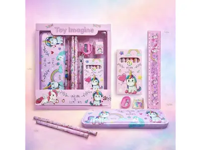 Toy Imagine Unicorn-Themed Stationery Set for Kids – 12 Pcs School Kit with Pencil Case, Pencil