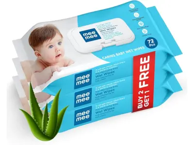 Mee Mee Wet Wipes for Baby Skin with Aloe Vera | 72 Wipes x Pack of 3-216 Wipes | Paraben Free,