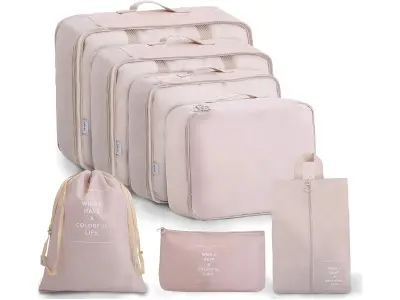 Lyrovo Nylon 7Pcs Travel Packing Cubes For Clothes Laundry Toiletry Cosmetics Luggage Makeup Po
