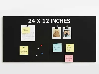 ArtzFolio Felt Bulletin Board Notice Pin Board | 2 Pieces | Self-Adhesive Soundproof Wall Tiles | Acoustic Foam Panels Combo with Push Pins & Sticky Notes | Black | 24 x 12 inch (6