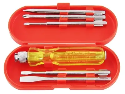 Spartan 5-in-1 Pc Screw Driver Set With 2 Flat Tip Blades(3.5mm & 6mm), 2 Phillips Head(0 & 1) & 1 Round Poker Bar | Ideal for Home Repair, Electrical Work, DIY & General Use (S-6,