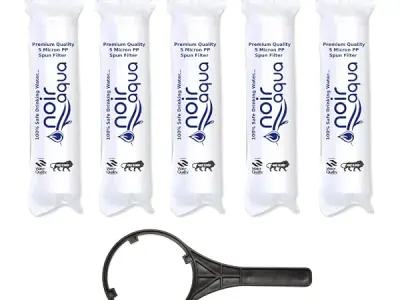 Noir Aqua 5pcs PP Spun Filter/Cartridge with Spanner for All Types RO Water purifiers (10 Inch, 5 Micron) | RO Water Purifier Cartridge,RO Spun Filter Cartridge Sponge Replacement