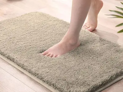 LUXE HOME INTERNATIONAL Microfiber Luxe Home Bath Mat Super Soft Non Slip Vegas Mats For Bathroom, Kitchen, Bedroom, And Door (40X60 Cm, Beige) Pack Of 1, Rectangular