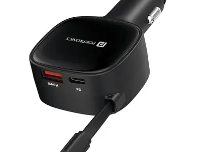 Portronics Car Power Retracto 84W 3 in 1 Car Charger, 80 cm Retractable Cable (33W Type-C PD), Dual Port (18W USB Type-A & 33W Type-C) for Laptop, Android, iPhone, Earbuds and More