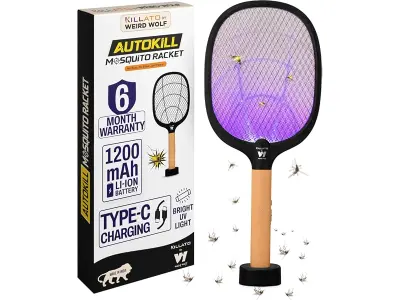 Weird Wolf Rechargeable Mosquito Killer Racket Bat with UV Light & Stand | 2-in-1 Auto & Manual
