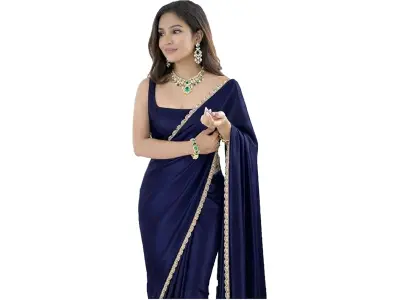 SATAZ Ready To Wear Saree For Women Pre Pleated Satin Silk Readymade With Unstitched Blouse (Na