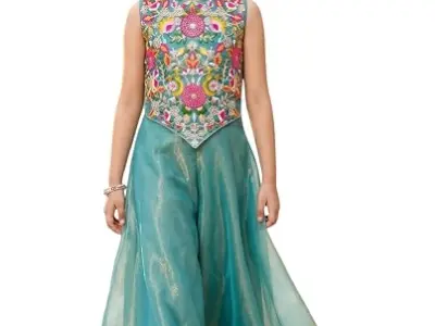 Jervin Enterprise Girls Art Silk Embroidered Kurta & Sharara Set | Festive & Wedding Traditional Outfit | Ethnic Wear for Kids | Stylish Sharara Suit Set