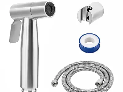 Amazon Basics Pure SS 304 Stainless Steel Health Faucet Set Chrome Finish | Jet Spray Gun with Hose Pipe and Holder for Toilet | Bathroom Bidet Sprayer Kit
