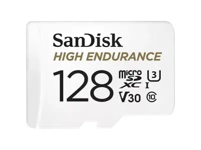 SanDisk 128GB High Endurance Video MicroSDXC Card with Adapter for Dash Cam and Home Monitoring Surveillance Systems - C10, U3, V30, 4K UHD, Micro SD Card - SDSQQNR-128G-GN6IA