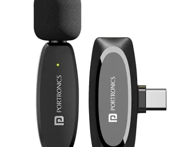Portronics Dash 7 Omnidirectional Type C Wireless Microphone, Noise Cancellation, Plug & Play, Lapel Wireless Mic for Video Recording, Supports Type C Android, iPhone, Camera(Black